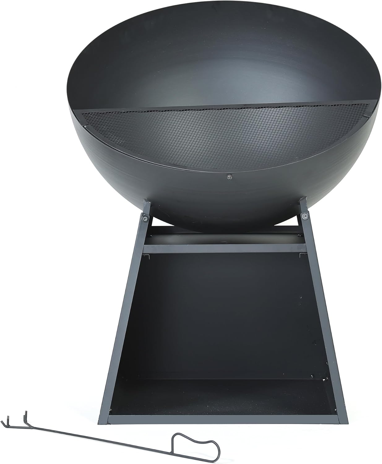 30 Inch Round Outdoor Steel Wood Burning Fire Pit with Black Powder Finish, Spark Screen, Poker Tool, and Protective Storage Cover