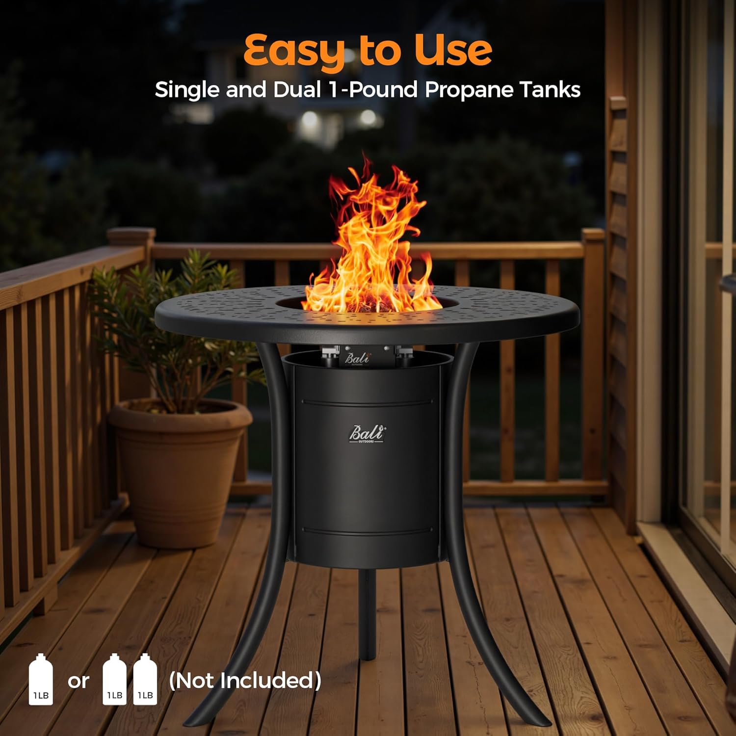 BALI OUTDOORS Dual 1-Pound Propane Fire Pit Outside, 26 inch Outdoor Fire Pit Black, Round Firepit Table for Outside Patio