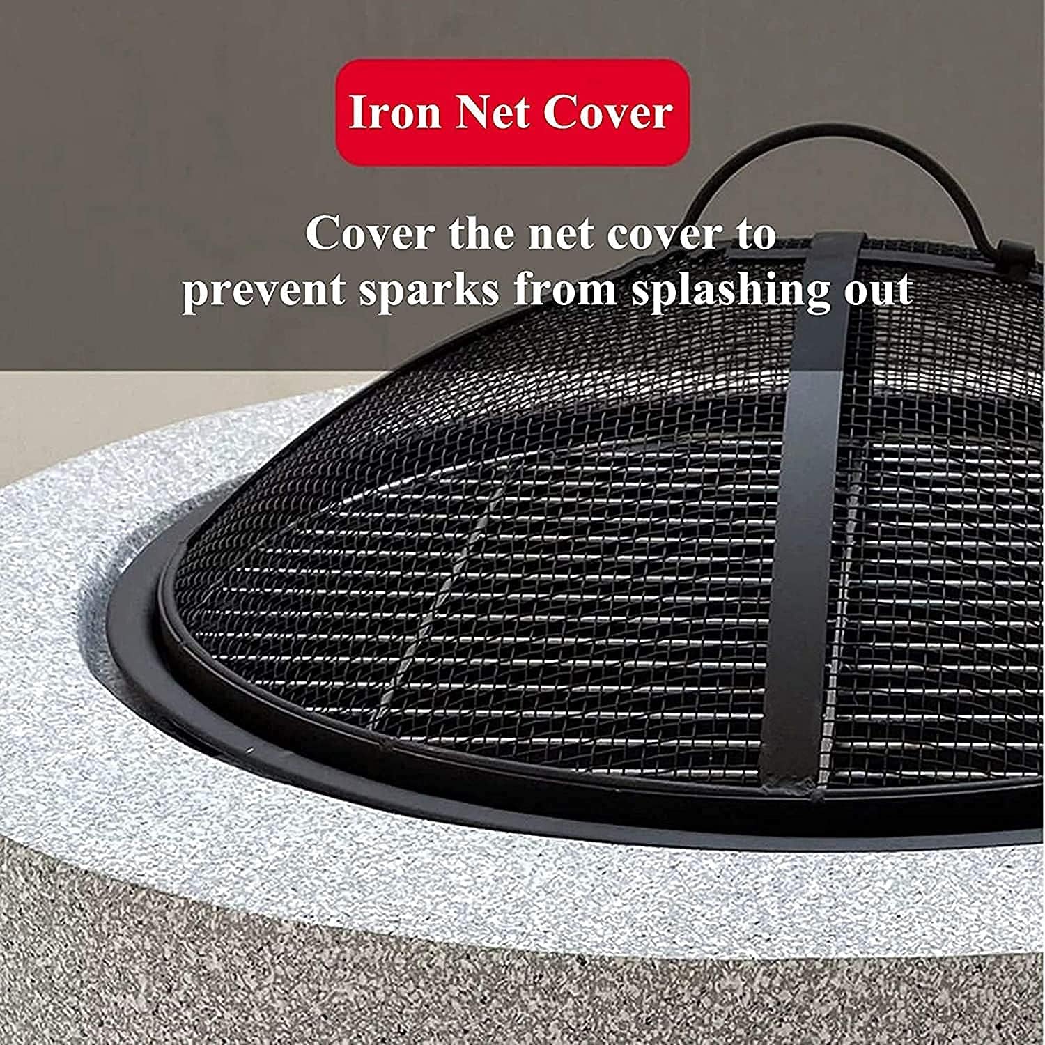 Multifunctional Fire Pit Table, Firepit Table for Outside, Concrete Fire Table Magnesium Oxide Base with Spark Screen, Fireplace Poker Grate for Outdoor Patio Garden