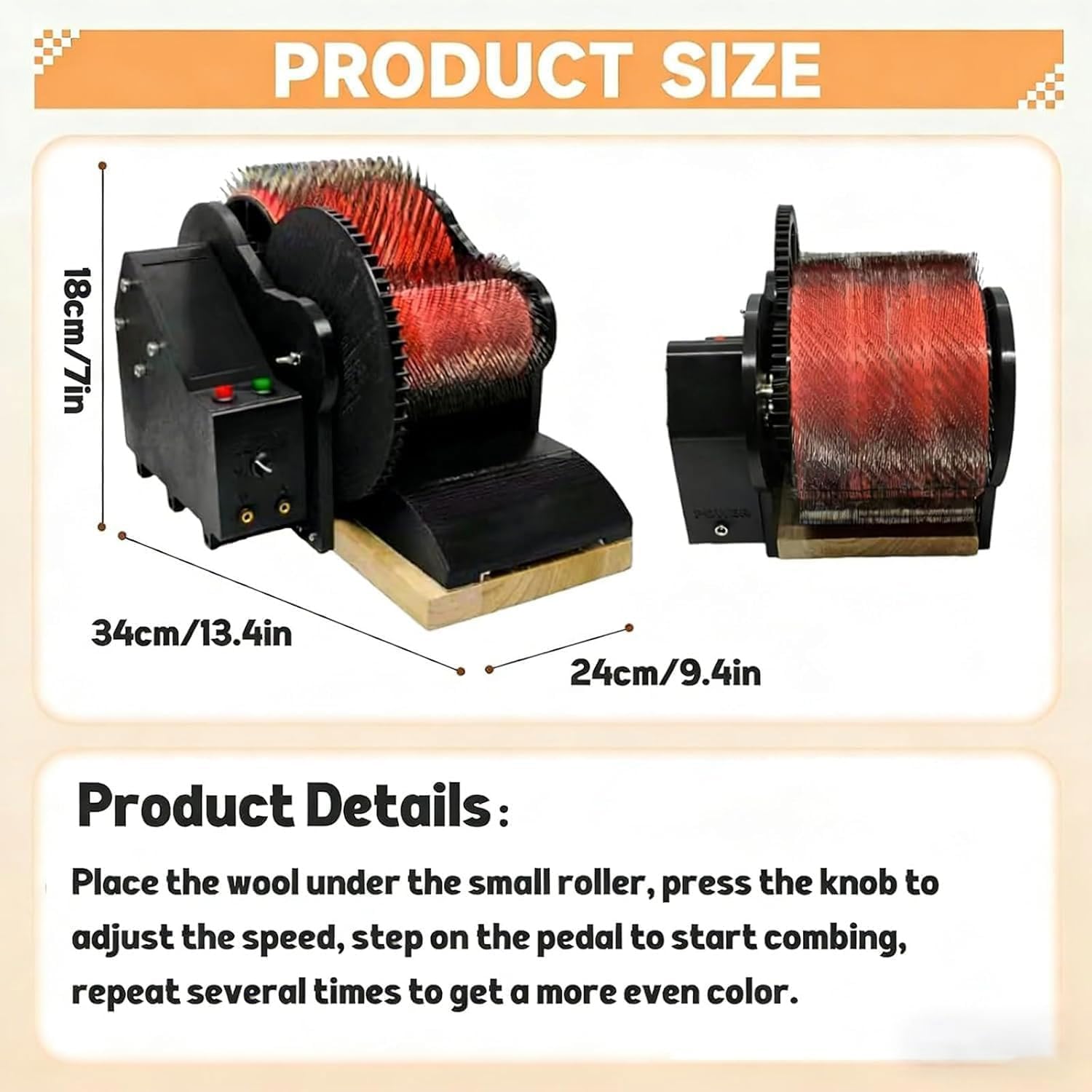 Electric Wool Combing Machine, Wool Fiber Drum Carding Machine with Foot Pedal, Adjustable Forward and Reverse Speed, Fast Color Mixing Wool Blending Wheel, for DIY Wool Felt, Handicrafts