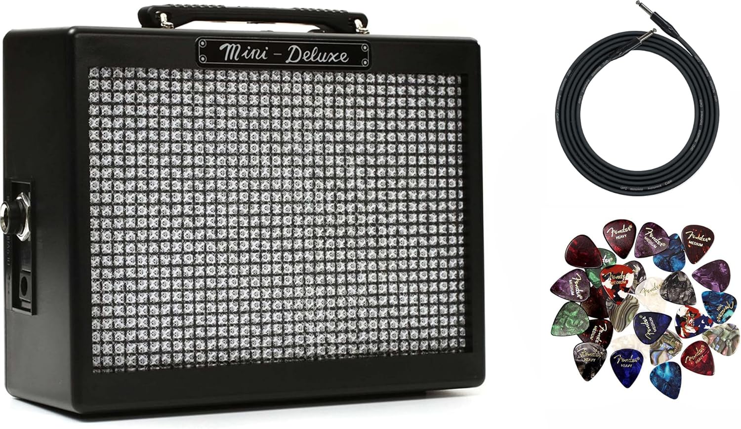 Fender MD20 Mini Deluxe Guitar Amplifier Bundle with Instrument Cable and Picks - Black