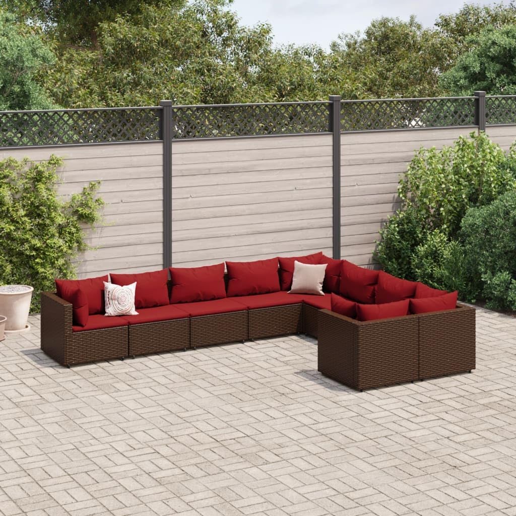 Furniture Sets 9 Piece Patio Sofa Set with Cushions Brown Poly Rattan,Elegant Patio Sofa Set: Durable, Comfortable, and Versatile for Outdoor Spaces Garden Conversation Sets