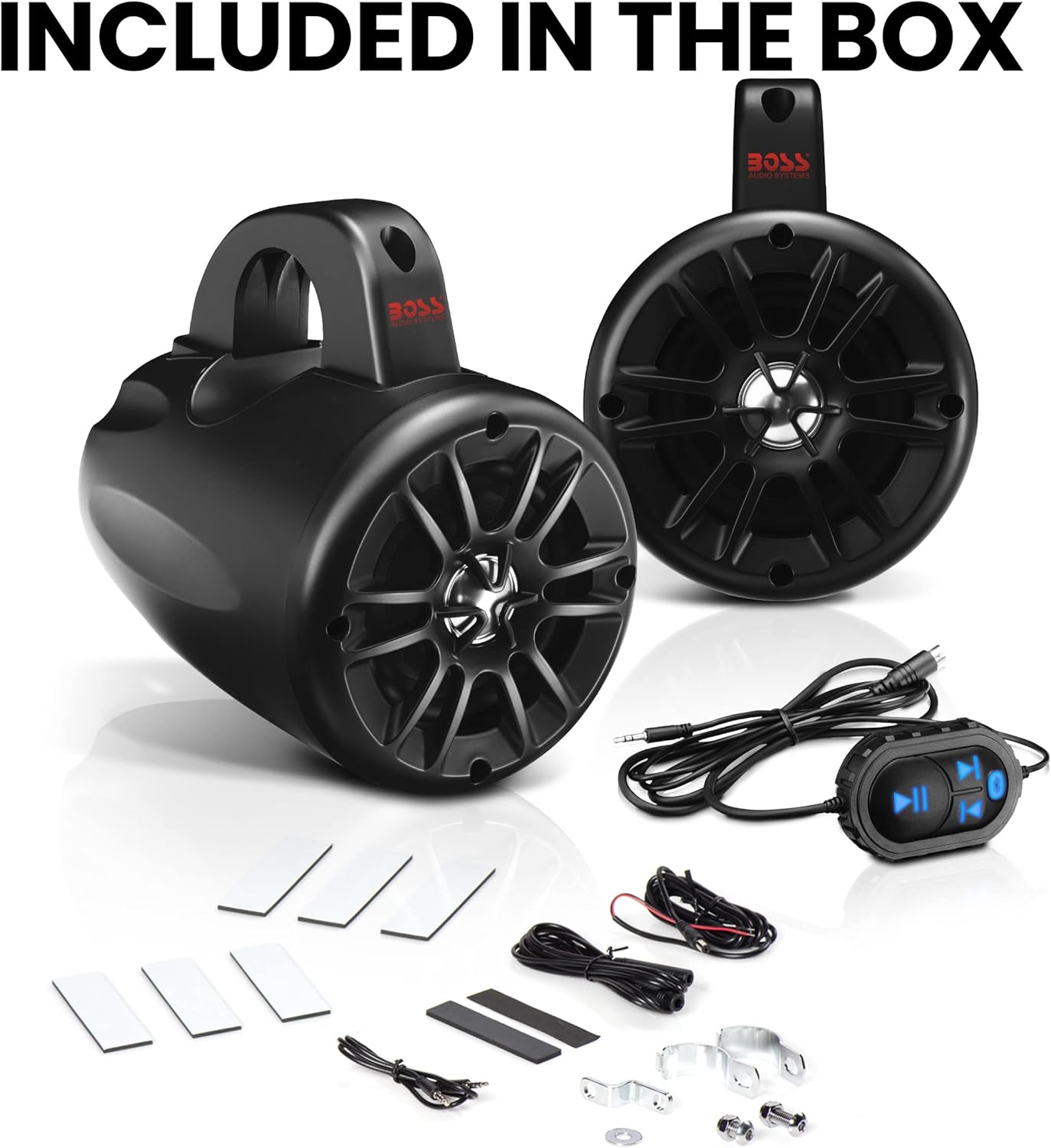 BOSS Audio Systems BM40AMPBT ATV UTV Waketower Speaker System - Bluetooth, 500 Watts of Power Per Pair, 4 Inch Woofer, Full Range, 2 Way, Marine grade, Weatherproof, Sold in Pairs