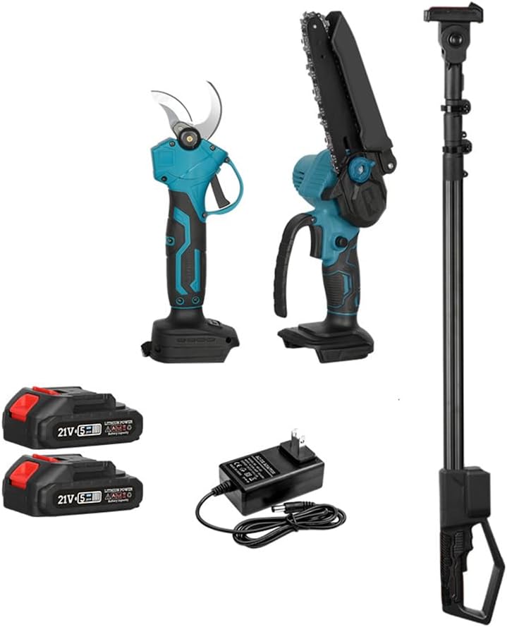 Electric Chain Saw, Electric Pruning Shears, And 6-inch Pole Saw With 86 Inch Telescopic Pole and Rotatable Angle Head For Easy Use.