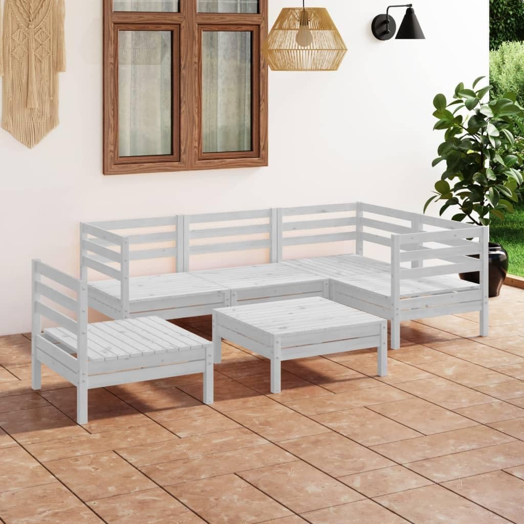6 Piece Patio Lounge Set Solid Pinewood White Garden Furniture