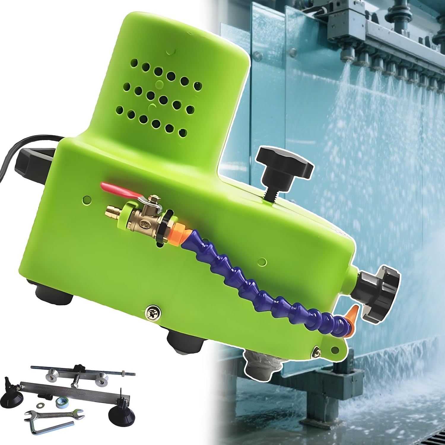 Electric Glass Edger Professional, 800w Power, 8000 RPM Speed, Compact Glass Edger Design (14 Lbs), Diamond Wheel Grinding for Straight, Round, Bevel Edges at 1-3 M/Min