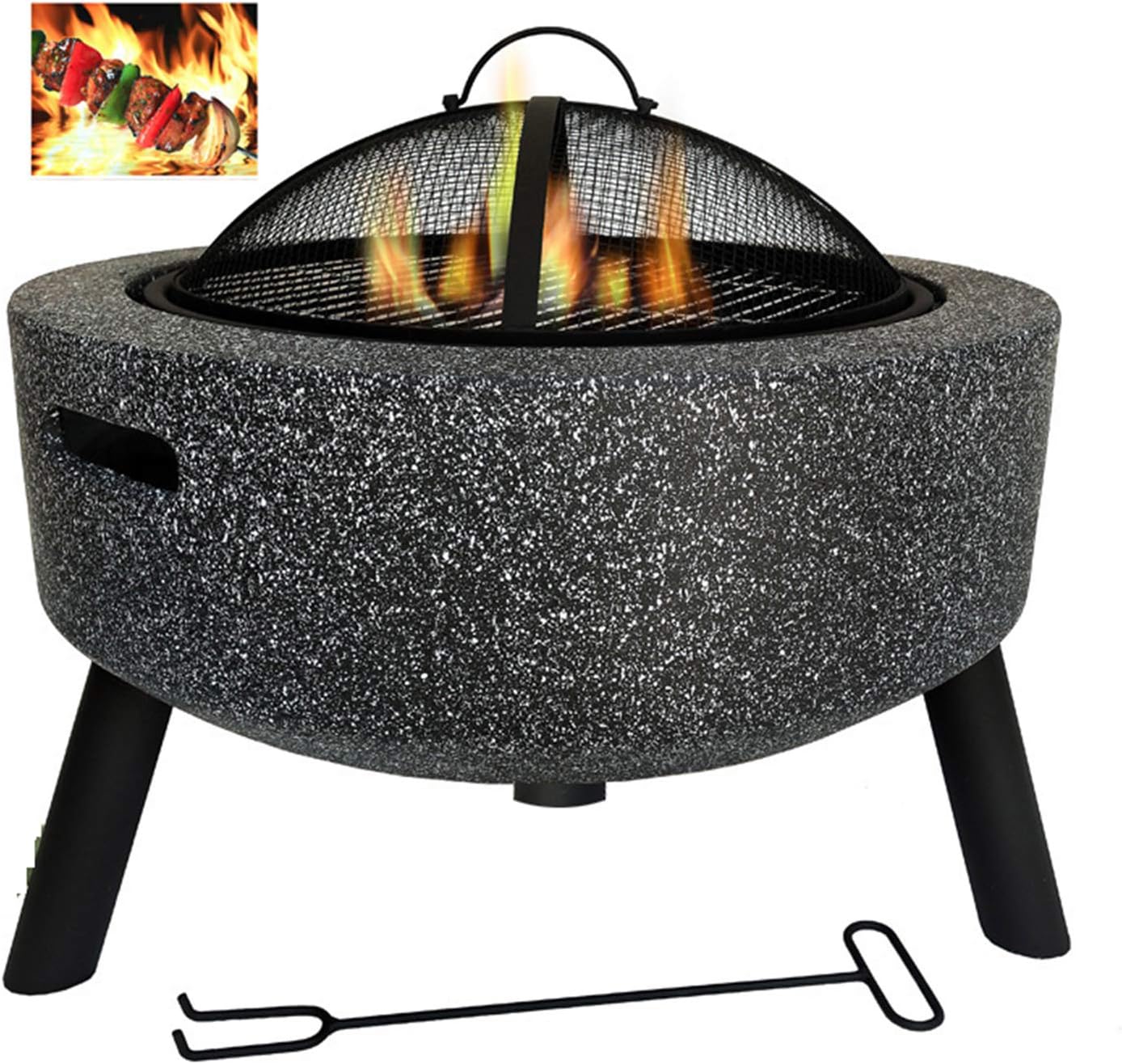 Outdoor Fire Pits Table Top Fire Pit Outdoor Heaters & Fire Pit BBQ Grill Firepit Bowl Backyard Patio Garden Fireplace with Grill Grate for Camping/Outdoor Heat, Black