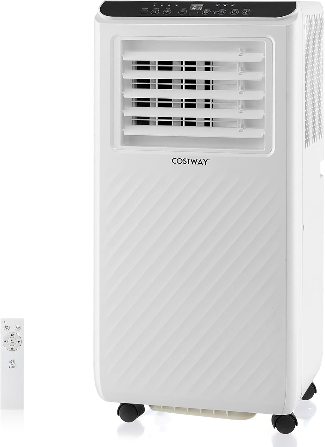 COSTWAY Portable Air Conditioner, 8000 BTU AC Unit with Remote Control, Digital Display, Installation Kit, Casters, 24H Timer, Air Cooler Dehumidifier Fan for Bedrooms Up to 250 Sq.Ft (8000 BTU)