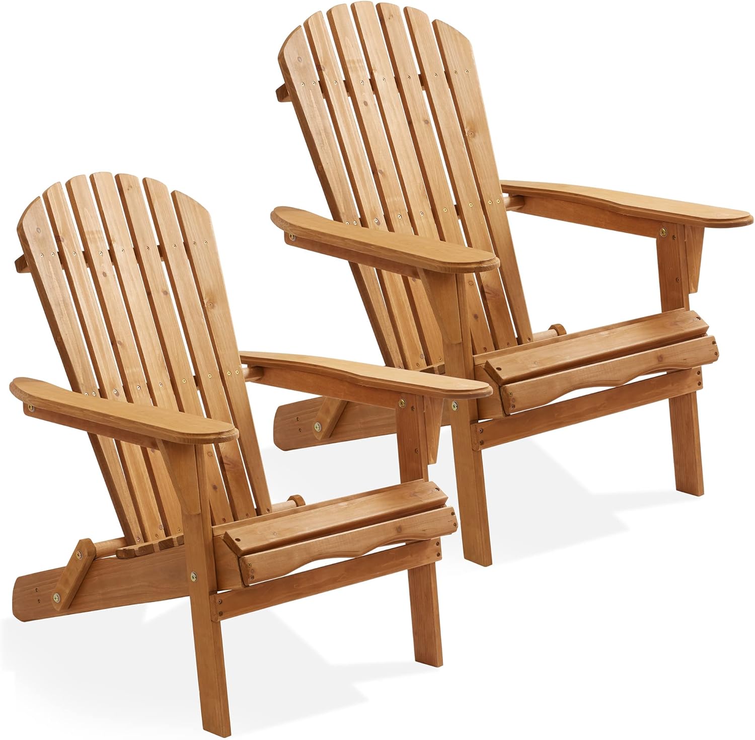 Casafield Folding Adirondack Chair, Set of 2 Cedar Wood Outdoor Fire Pit Lounge Chairs for Patio, Deck, Yard, Lawn and Garden Seating, Partially Pre-Assembled - Natural