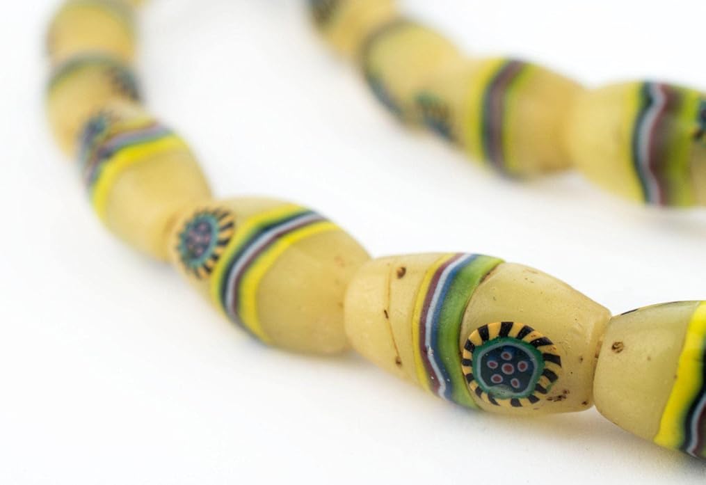 The Bead Chest Rare Matching Antique Peacock Millefiori Trade Beads #RT 9mm Ivory Coast African Multicolor Oval Glass Large Hole Handmade