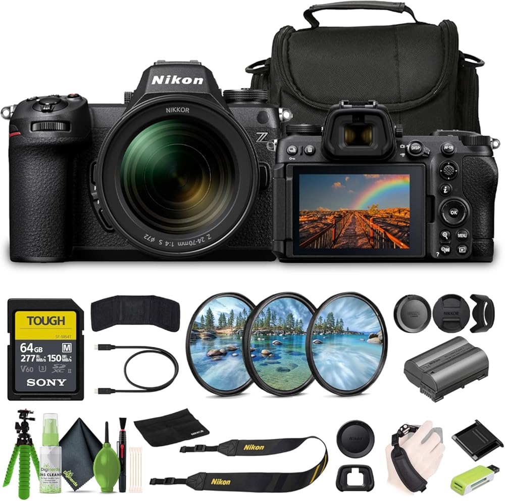 Nikon Z6III FX-Format Mirrorless Camera with NIKKOR Z 24-70mm f/4 S Zoom Lens + 64GB SF-M Tough Series Memory Card + Card Reader+ 3 Piece Filter Kit + 12 Inch Flex Tripod + More