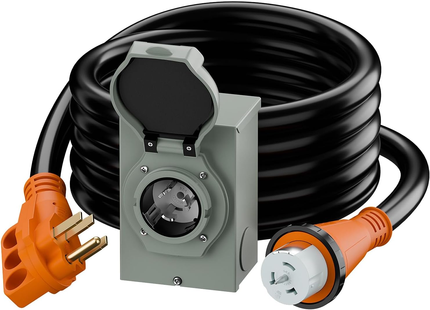 Nema SS 2-50P Waterproof RV 50Amp Power Inlet Box and SS 2-50P Extension Cable 25 FT, AC0070