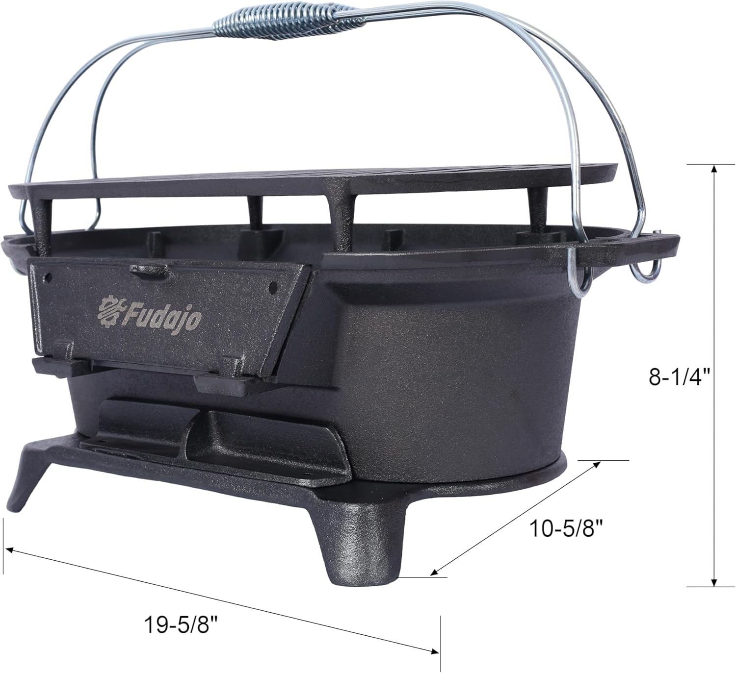 Oval Cast Iron Grill Outdoor, Portable Charcoal Grill and Tabletop Skillet - 100% Cast Iron, Enameled, Durable, Small Charcoal Grill, Camping Stove, Hibachi Grill (BLACK2)