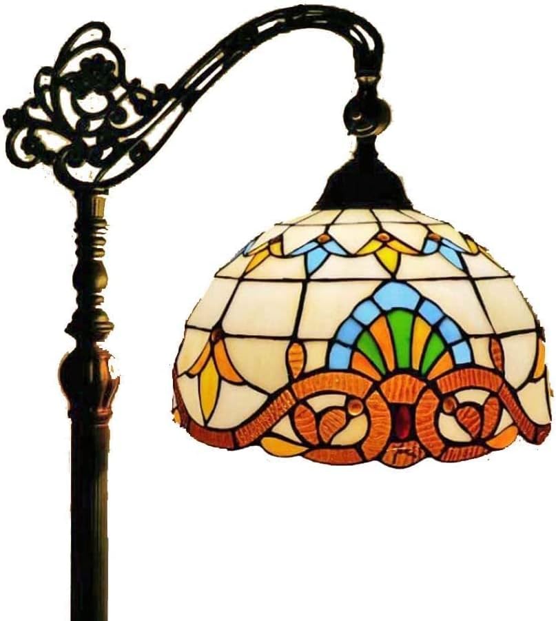 Tiffany-Style Floor Lamp Standlamp Vintage Tiffany-Style Floor Lamp Curved 12 Inch Baroque-Style Stained Glass Shade Readfloor Lamp for Bedroom Art Lightfixture