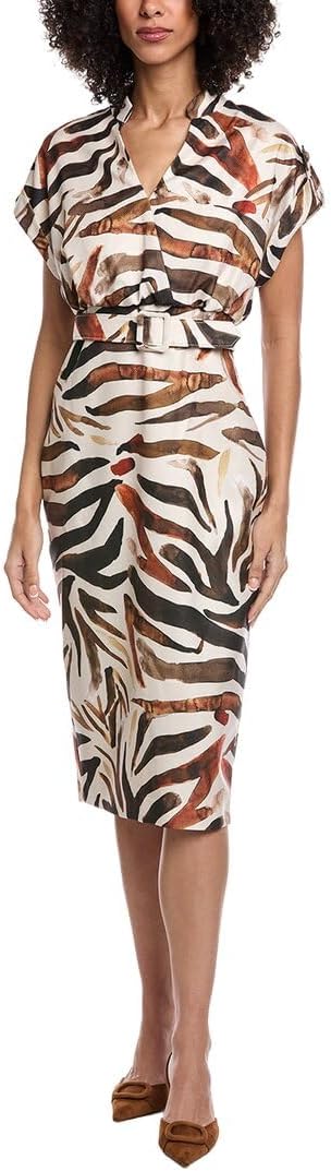 Badgley Mischka Womens Printed Midi Dress, 4, Tan