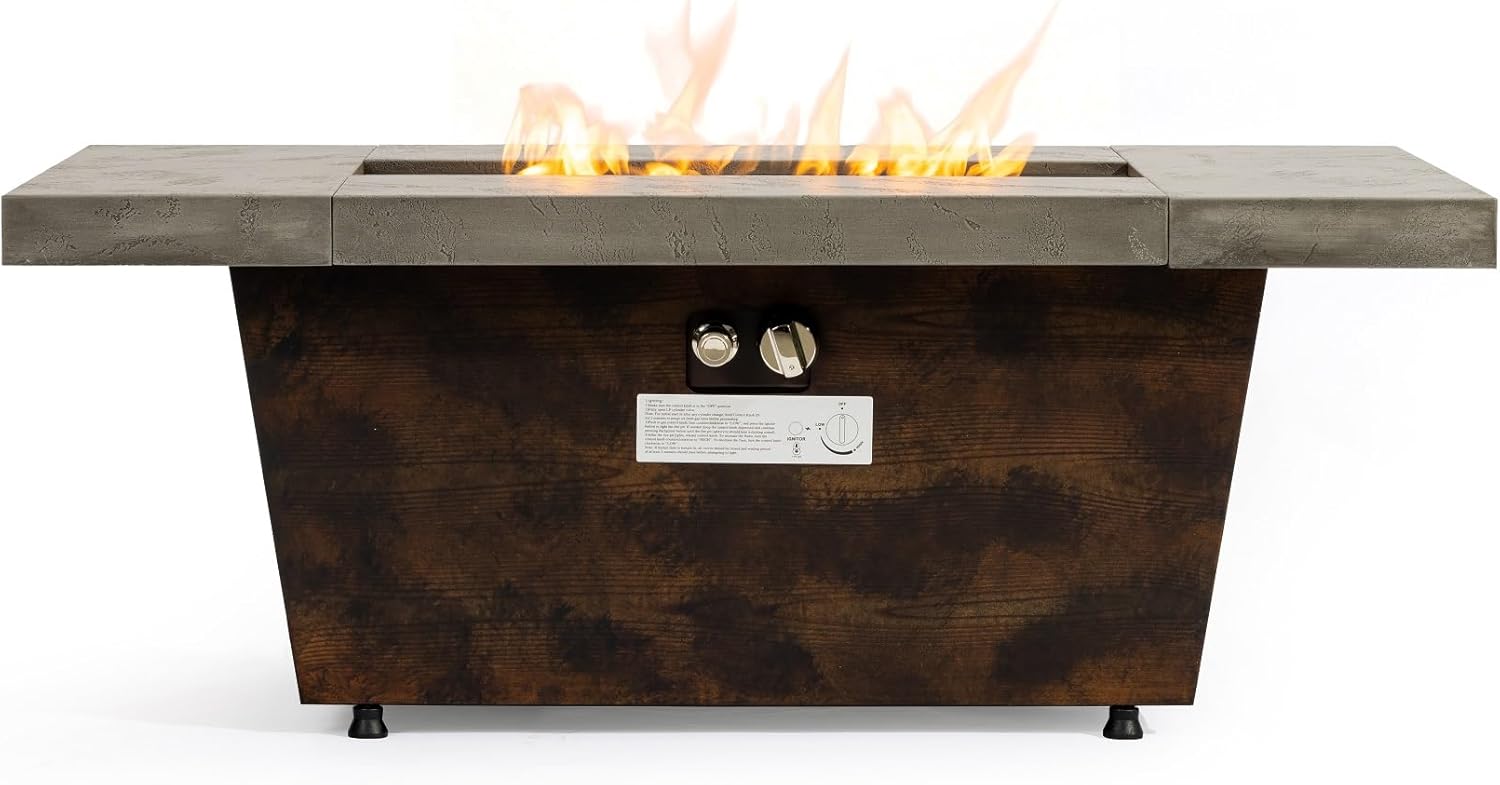 48 x 24 Inch Propane Fire Pit Table, 50000 BTU Outdoor Rectangle Firepit Table with Two Height Options for Patio, Backyard, Garden Deck