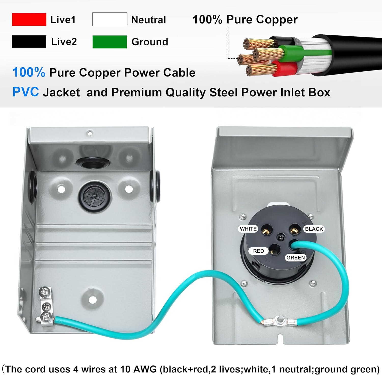 30 Amp Generator Cord and Pre-Drilled Power Inlet Box, Generator Cords 40FT, 30 Amp 125V/250V Generator Power Cord NEMA L14-30P to L14-30R, Twist Lock Connector