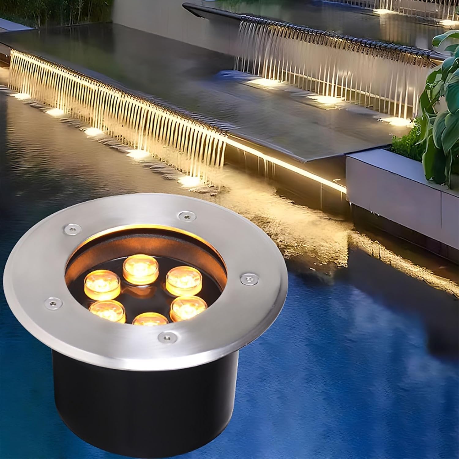 IP68 Waterproof Underwater Light - Recessed LED Fountain Light, LED Buried Lights 12V Underwater Spotlights Spa Pool Pool Side Wall Waterproof Fish Pools Lake Landscape Lights(Yellow,36w)