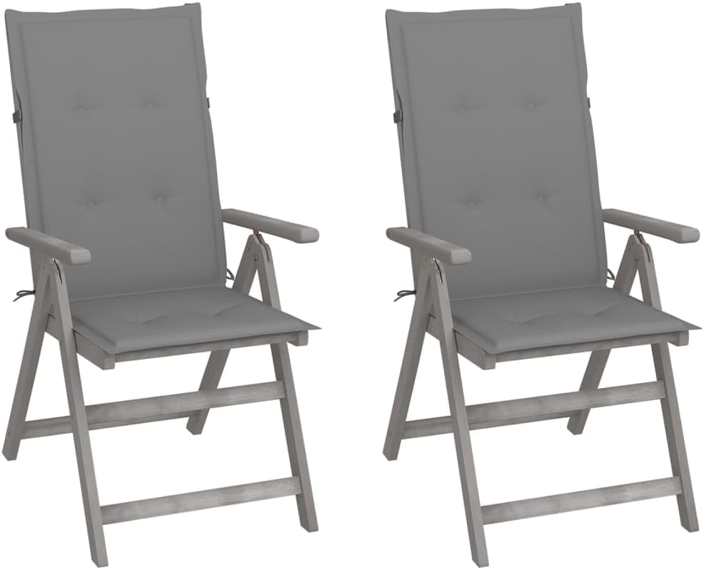 Patio Chair Patio Reclining Chairs 2 pcs with Cushions Solid Acacia Wood