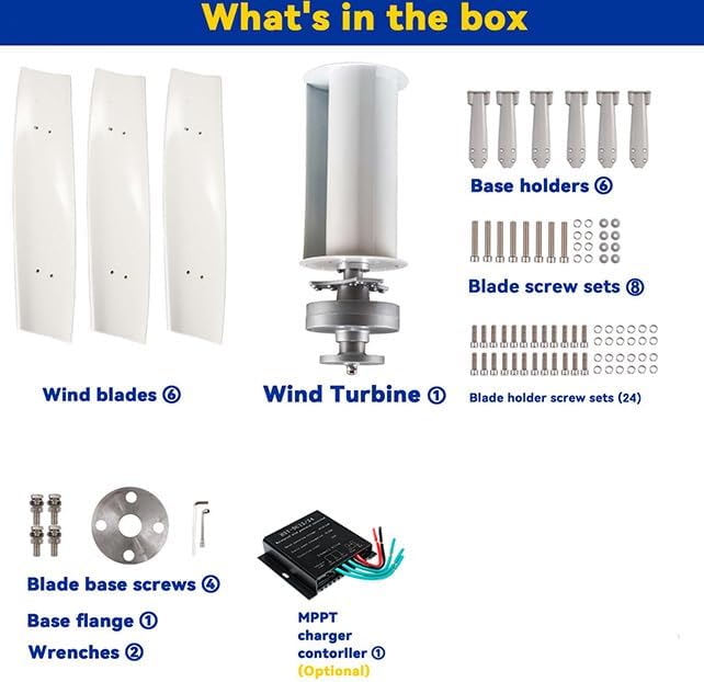 5000W Windmill Wind Turbine Generator,3 Blades Wind Power Generator 12V 24V 48V 220V with Charge Controller No Noise for Farm Home Use