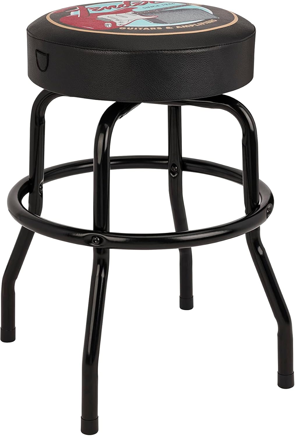 Fender Guitars & Amps Logo Swivel Barstool with Guitar Picks Pouch, Great Gifts for Dad, with 1 Year Limited Warranty, Simple Assembly, Black/Black, 24