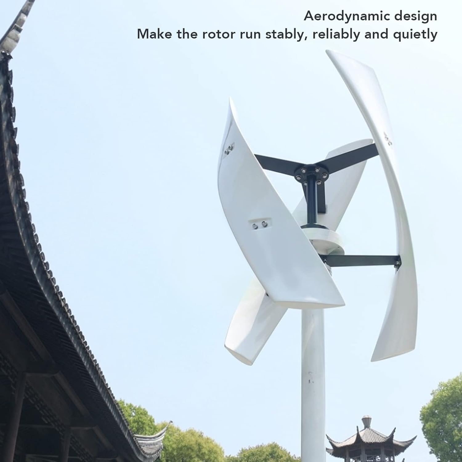Wind Turbine Generator, 300W Aerodynamic Maglev Vertical Wind Power Turbine Generator, GFRP Blade, Low Torsion Vibration Quiet, Double Bearings(12V)