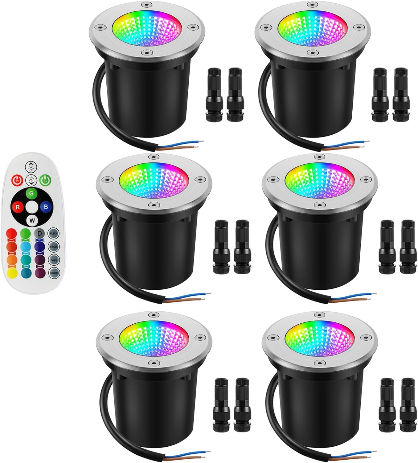 RGBW Warm White Low Voltage Landscape Lighting 10W Color Change LED Well Landscape Lights IP67 Waterproof Outdoor Landscape Lighting 12V-24V Pathway Garden Deck In-Ground Lights (6)