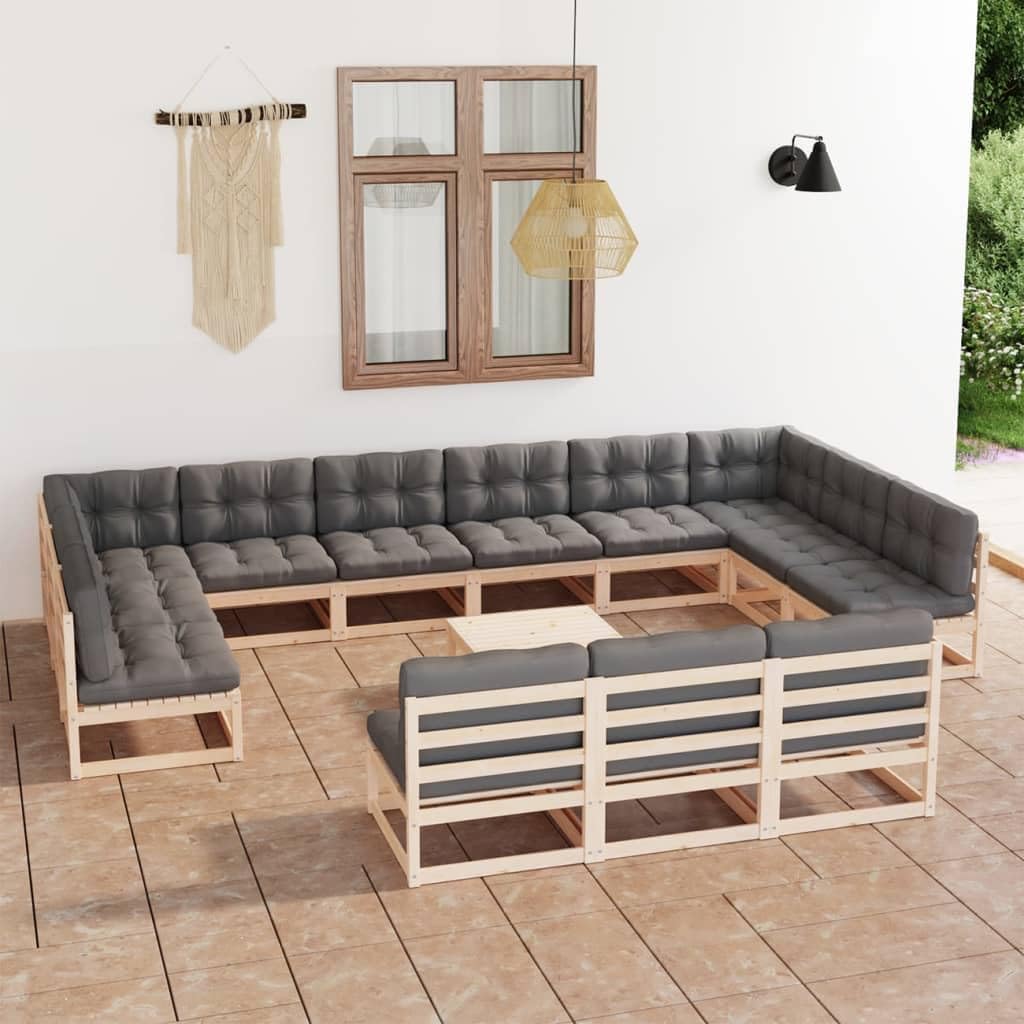 14 Piece Patio Lounge Set with Cushions Solid Pinewood,Pinewood Patio Lounge Set: for Relaxation and Outdoor Gatherings Patio Furniture Sets, Outdoor Furniture Sets