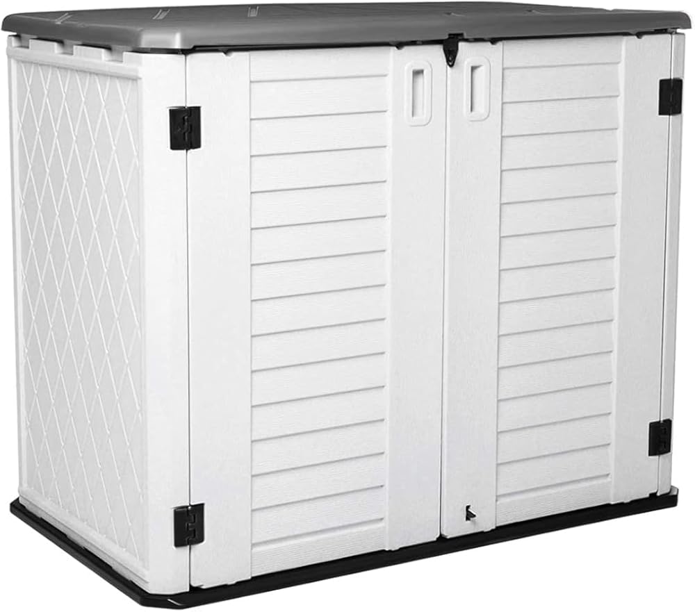 KINYING Outdoor Storage Cabinet,4 x 3.4 FT Outdoor Storage Shed with Lockable Doors, All-Weather Resin Shed for Trash Cans, Garden Tools,26 Cubic Feet,Off White