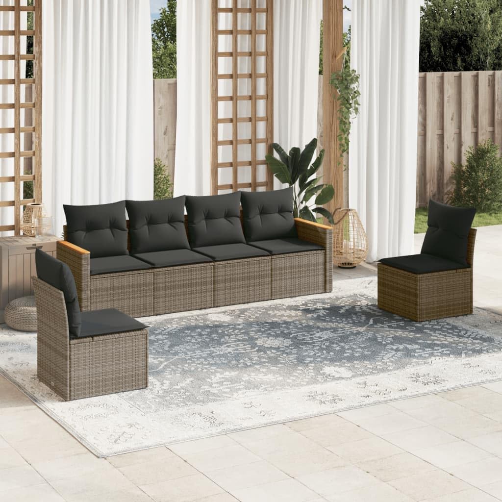 Garden Sofa Set Grey PE Rattan 6-Piece, Outdoor Patio Furniture with Removable Covers, Modular Design for Balcony, Terrace