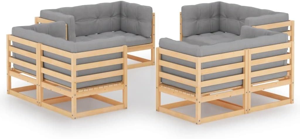 8 Piece Patio Lounge Set with Cushions Solid Wood Pine,Versatile Outdoor Patio Lounge Set with Cushioned Seating for Relaxation and Socialization Patio Furniture, Outdoor Furniture Sets