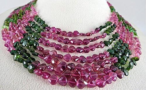 LINE 7 Natural Multi TOURMALINE Facetted HEART Shape Beads NECKLACE 17 Inches 5 MM