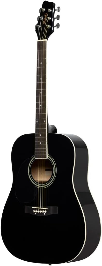 Stagg 6 String Acoustic Guitar, Left, Black (SA20D LH-BK)