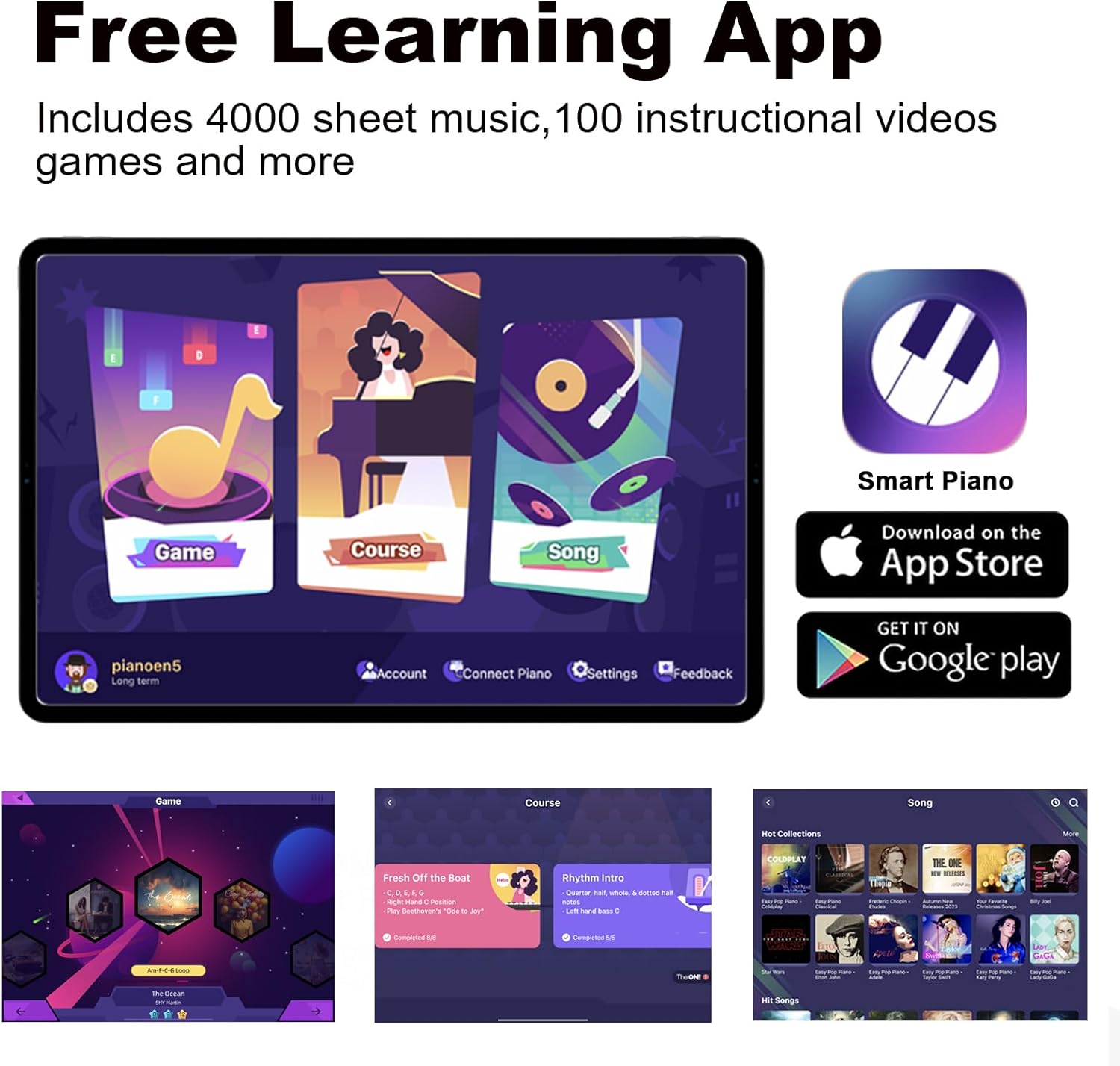 The ONE Digital Piano and Bench, Smart Teaching Piano Keyboard with 88 Hammer Action Keys for Beginner/Adult