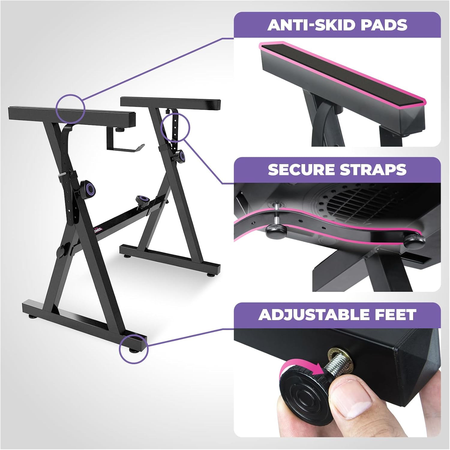 Liquid Stands Dual Piano Keyboard Stand w/ Wheels and 2nd Tier - Rolling Z Style Adjustable, Portable 2 Tier Heavy Duty Music Stand for Synths and Electric Digital Keyboards - Fits 54 61 88 Key Pianos