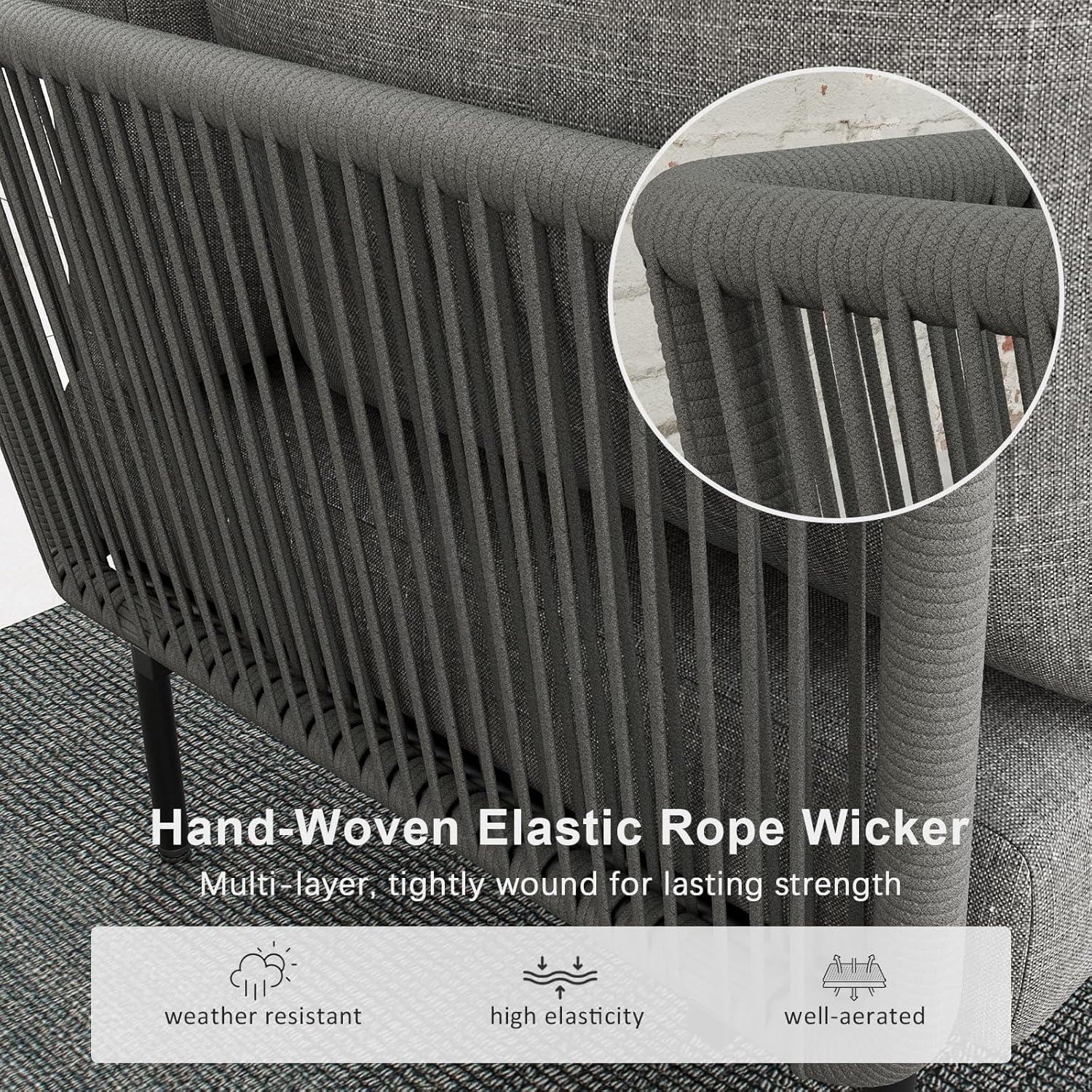 LayinSun 9 Pieces Aluminum Patio Furniture Set, Modern Modular Sectional Sofa with Fire Pit Table and Upgrade Thickness Cushion