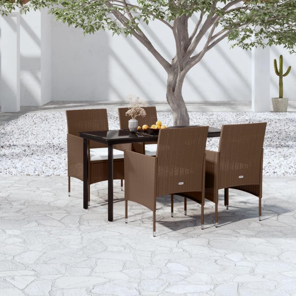 Patio Set 5 Piece Patio Dining Set with Cushions Brown and Black