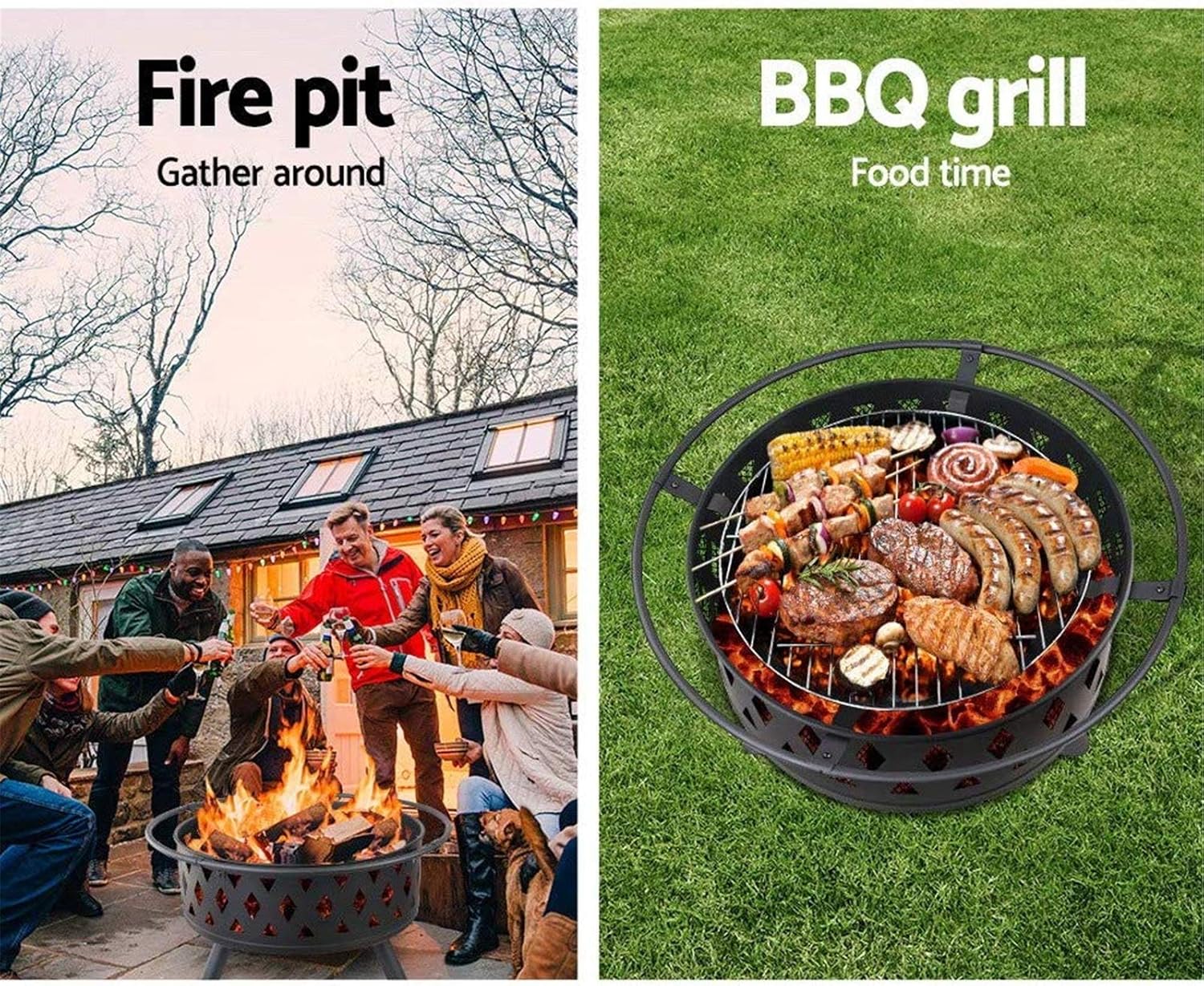 Fire Pit Outdoor Wood Burning Pits for Outdoor Backyard Patio Bonfire Campfire Grill Grate Mesh Spark Screen Poker Waterproof Cover Included