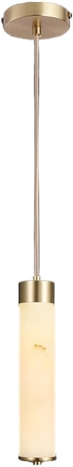 Natural Stone Long Tube Pendant Light White Alabaster Marble Glass Lighting Fixture Cylinder Brass Ceiling Hanging Lamp Mini Linear Chandelier for Kitchen Island Bedroom Dining Room 2-Light