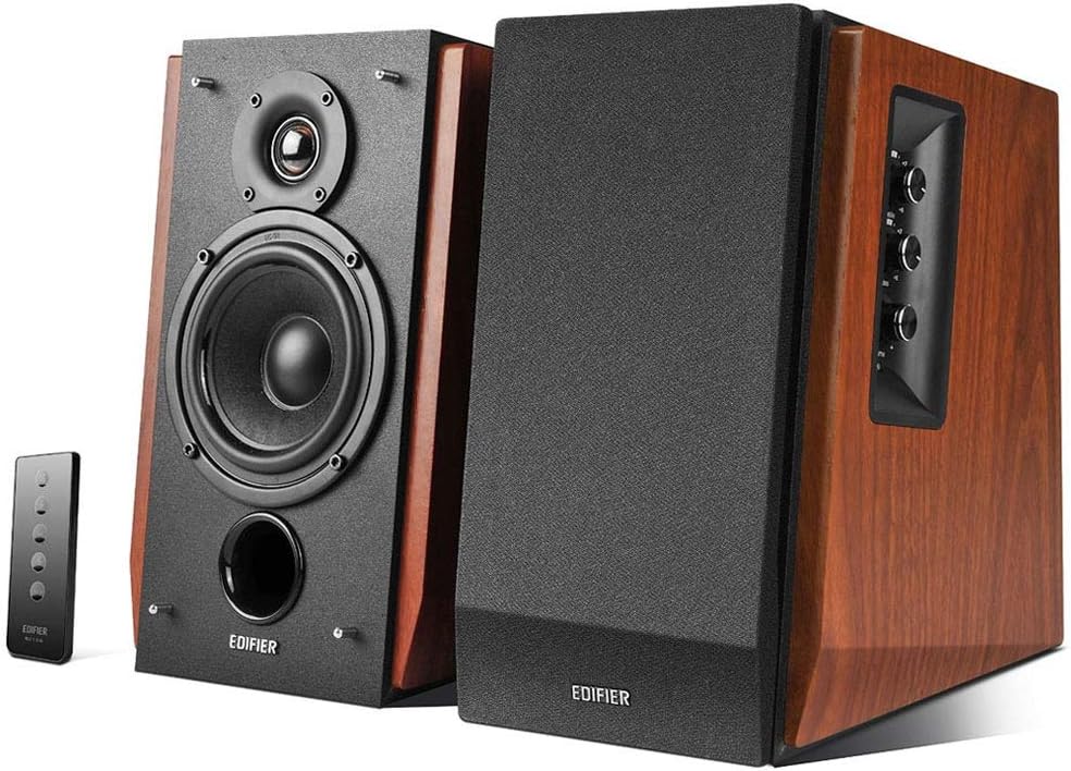 Edifier Amplified Bluetooth Bookshelf Speaker System, 2.0 Powered Active Speakers 66 Watt RMS - Wooden