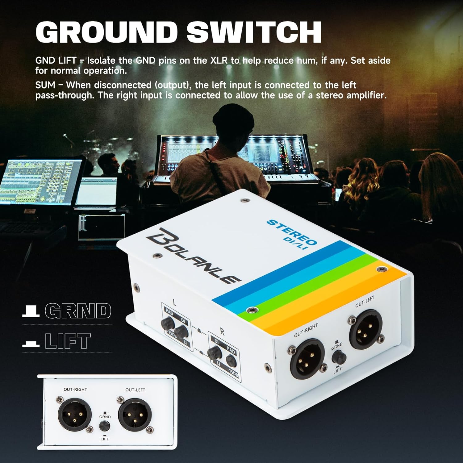 Bolanle Passive Dual Channel Direct Box and Line Isolator DI/LI Switch, Stereo/Mono DI Box for Guitar, Bass, Keyboard, Studio/Stage XLR