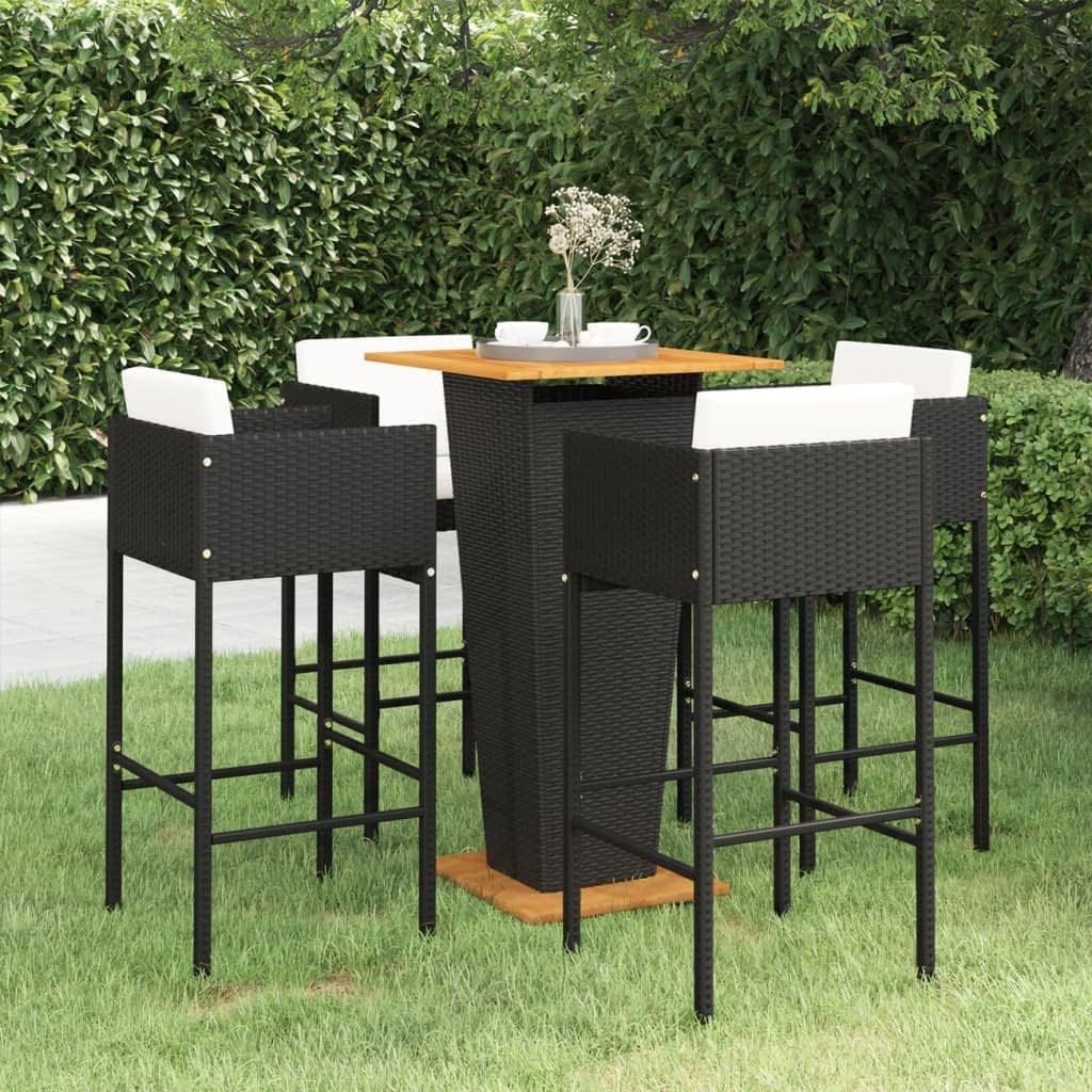 Furniture Sets 5 Piece Patio Bar Set with Cushions Poly Rattan Black,Stylish Outdoor Bar Set with Cushioned Stools for Patio and Garden Garden Conversation Sets