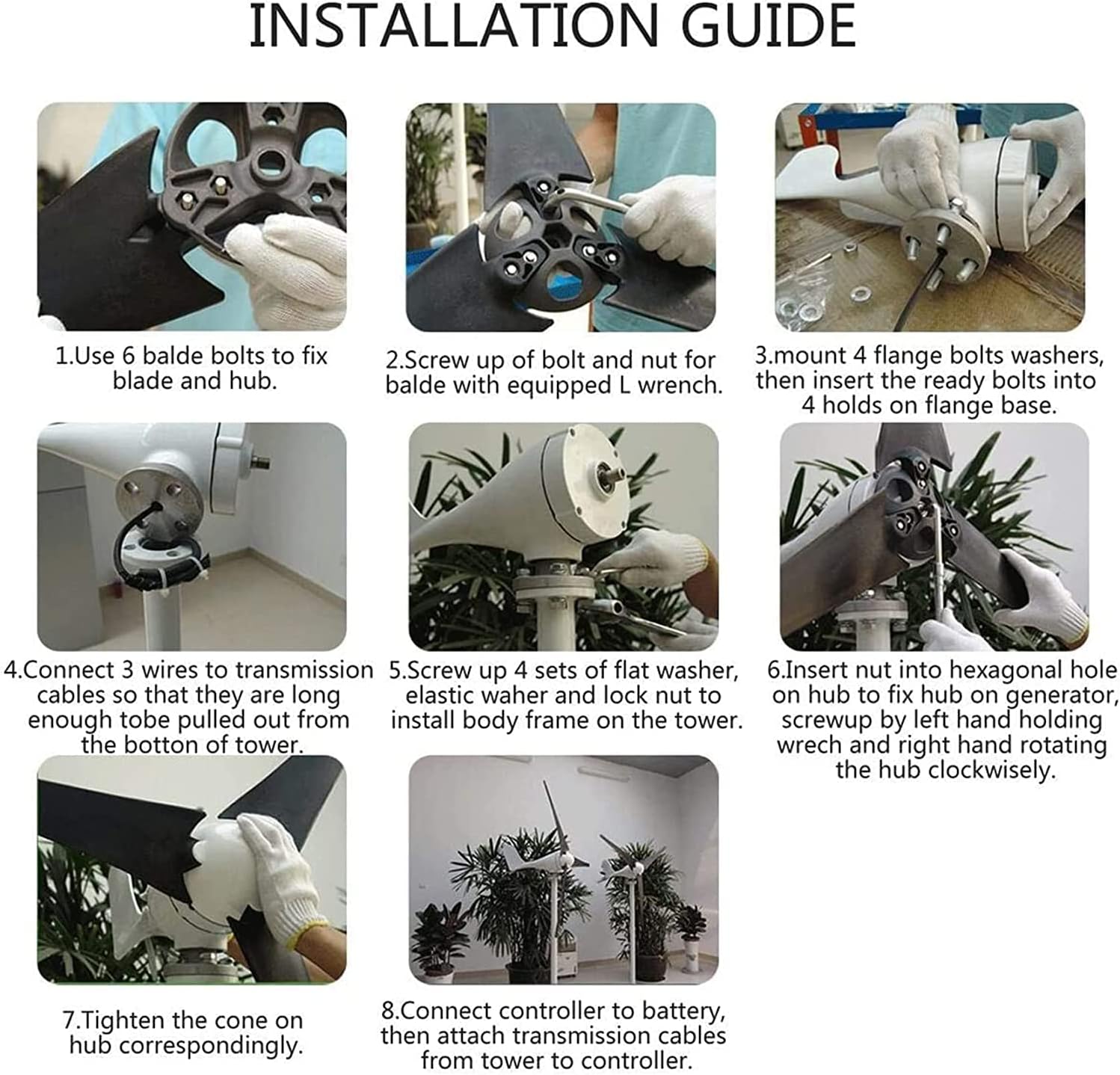 LiuSj JUnSt 4000W Small Windmill Turbines Generator,12V 24V 48V 5 Blade Horizontal Wind Turbines with Controller for Marine Home Charging (White),48v