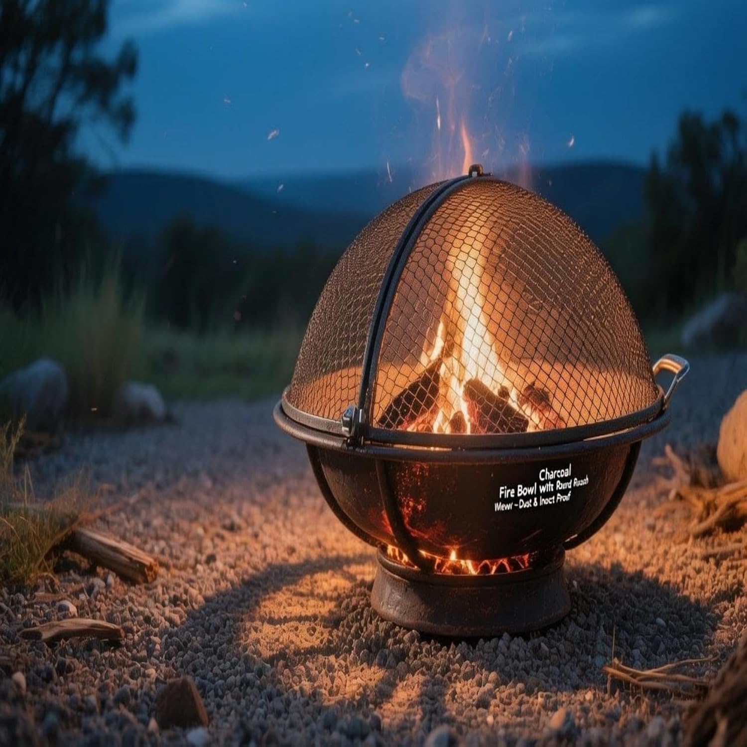 Fire Pit Cover, Outdoor Round Fire Pit Screen with Foldable Hook and Fire Safety Gloves, Heavy Duty Steel Mesh Fire Pit Cover, Fire Pit Lid for Backyard, Beach, RV Camping