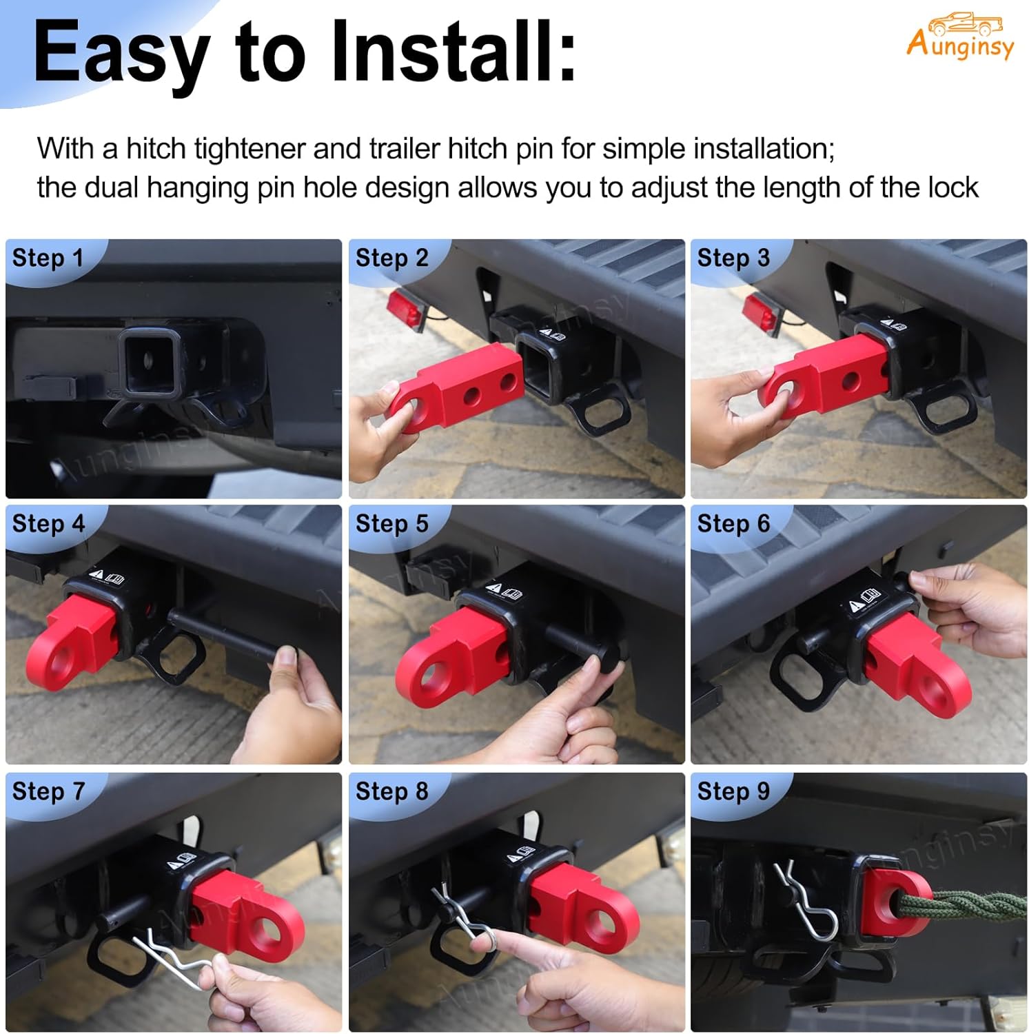 Aunginsy Tow Hitch Receiver Hook with Tightener Compatible with Ford Maverick 2022 2023 2024 2025 Accessories, Car Shackle Mount Trailer Hitch Lock Pin Heavy Duty Solid Recovery Towing Kit for Trucks