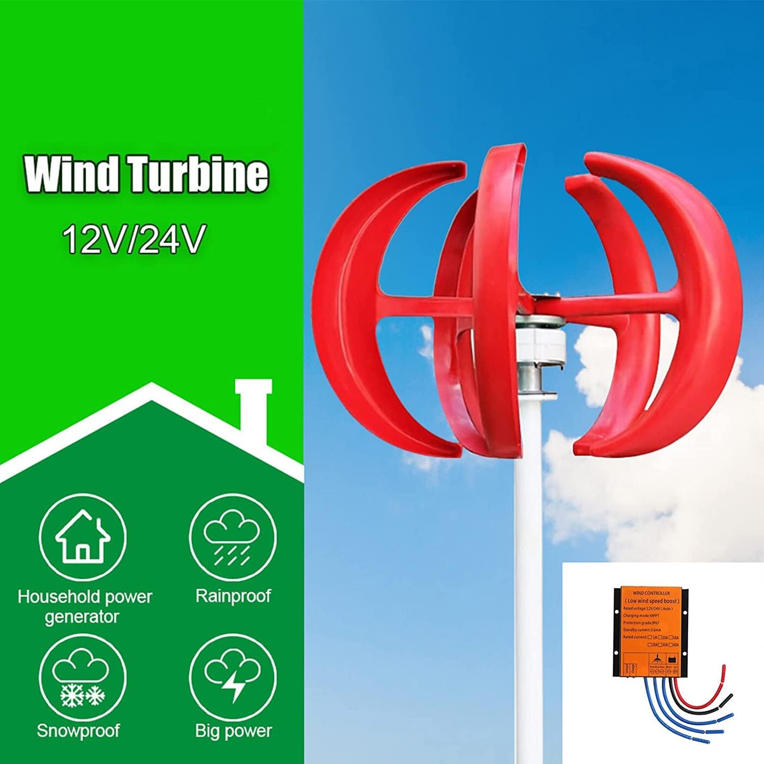 LiuSj JUnSt Lantern Wind Generator Vertical Wind Turbine 8000W 5 Blades Wind Turbines Generator with Controller Low Noise for Home Hybrids Streetlight Use