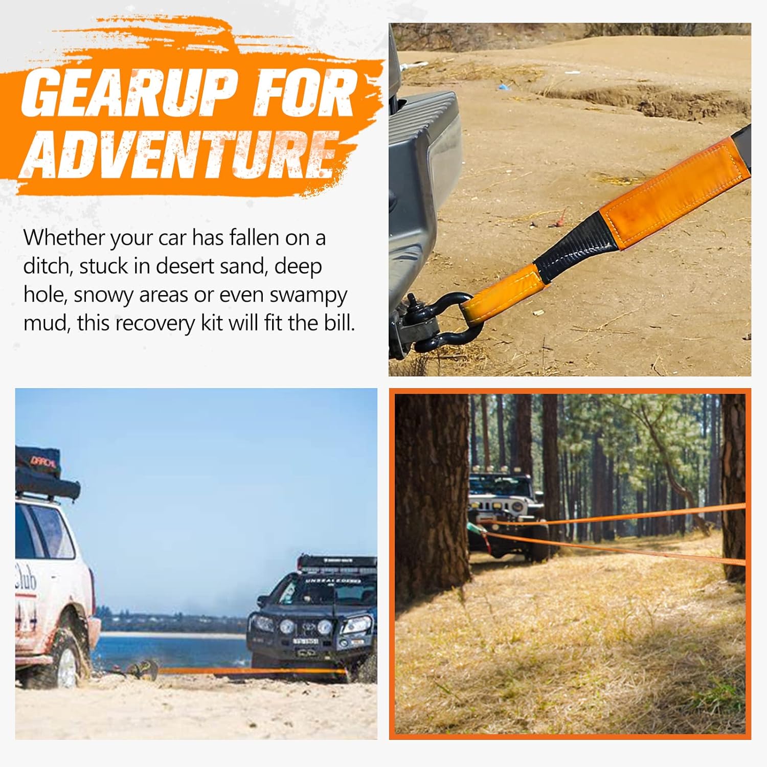 BUNKER INDUST Heavy Duty Tow Strap Recovery Kit,3