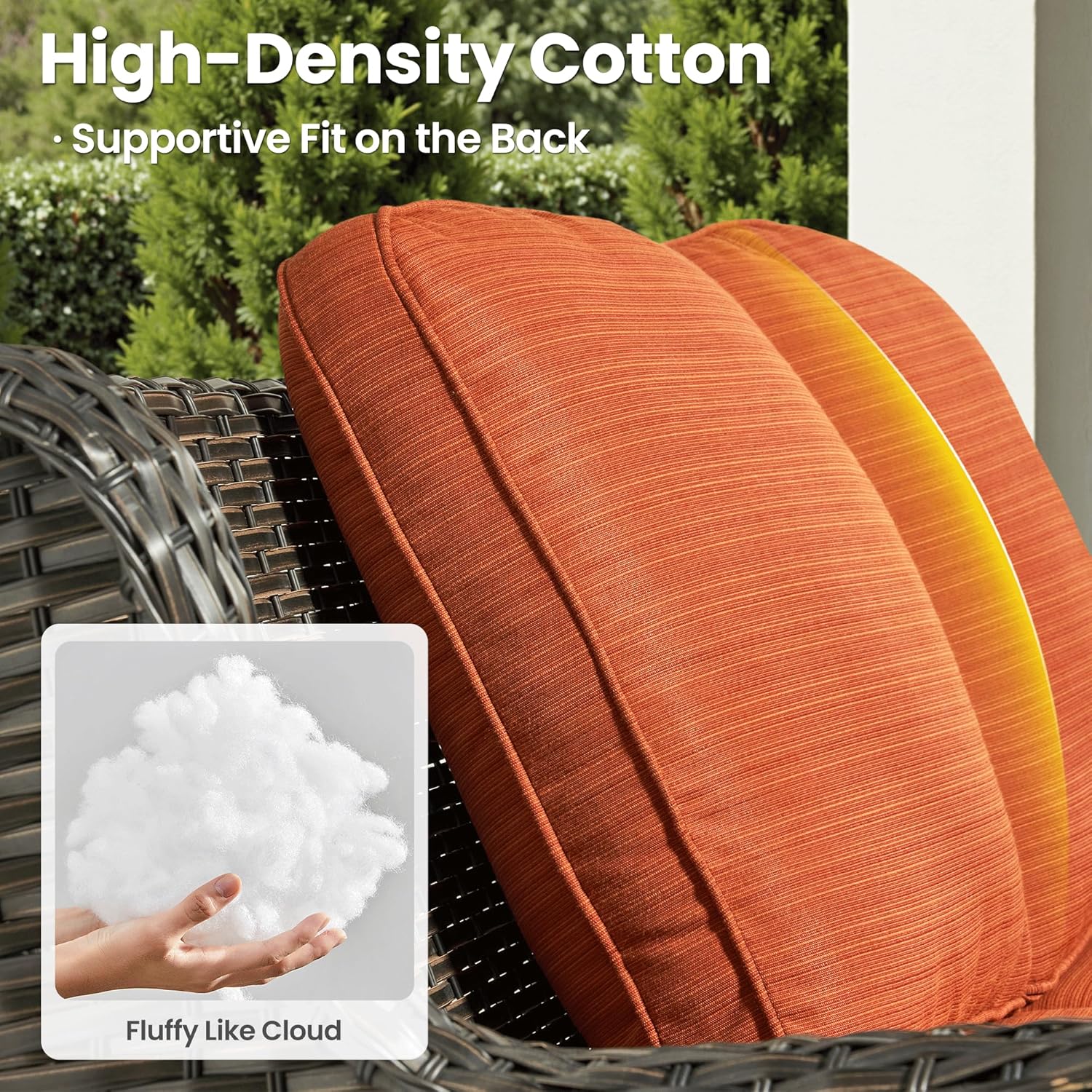 ovios 6-Pieces Patio Furniture Set with 42 Inch Fire Pit Table, Outdoor Wicker Sofa Couch Ottomans Comfy Cushions, High Back Modern Conversation Set, Brown Rattan, Orange Red