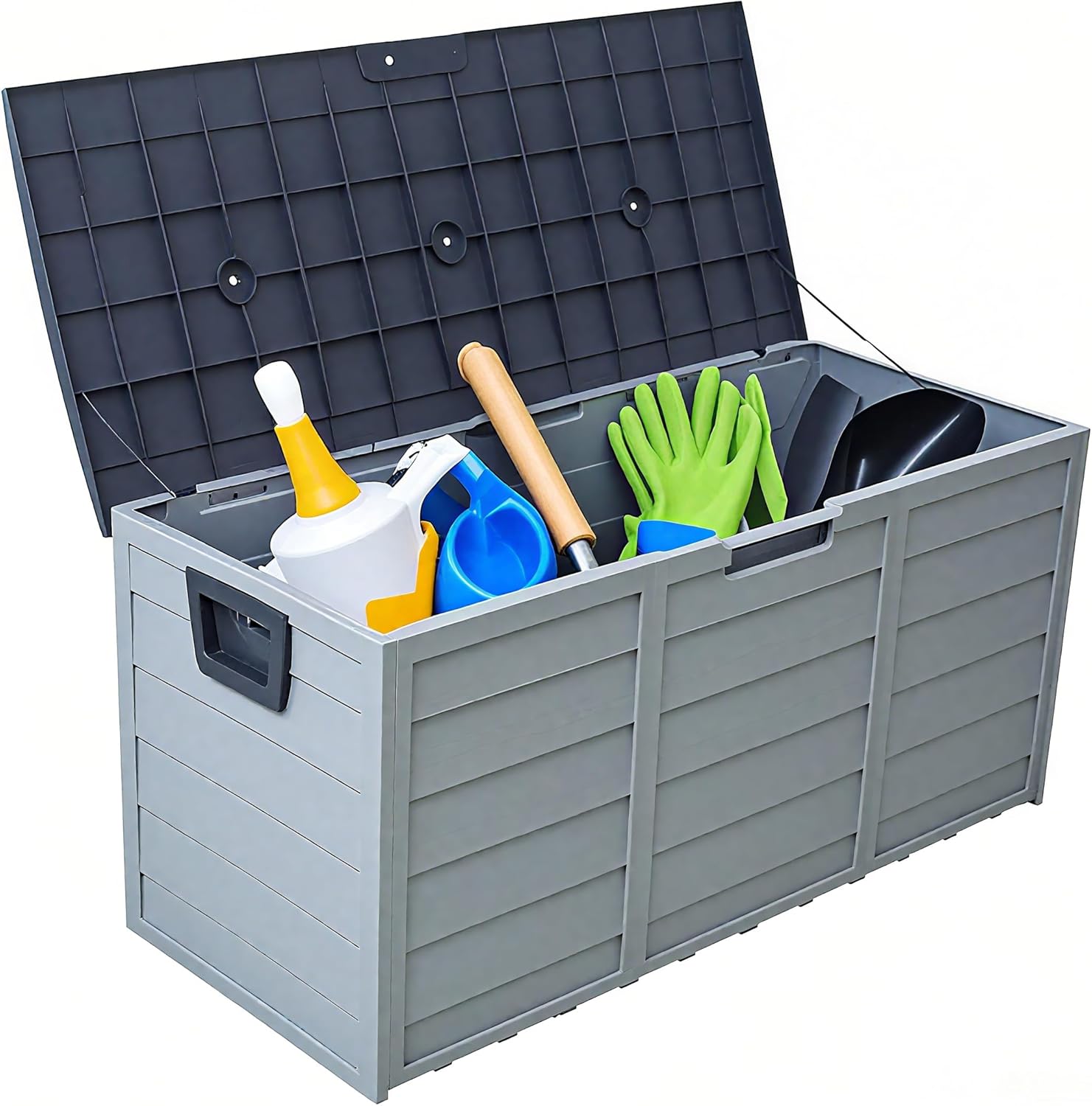 75 Gallon Deck Box - Organization and Storage for Furniture, Garden Tools and Tools Storage with Wheels, Waterproof Outside Storage Box