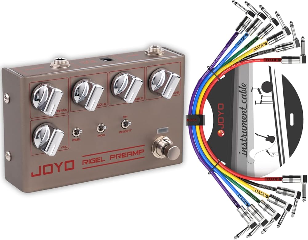 JOYO R-24 High Gain Overdrive Pedal Amplifier Simulation Guitar Pedal and CM-05 6 Pack Professional Patch Cables